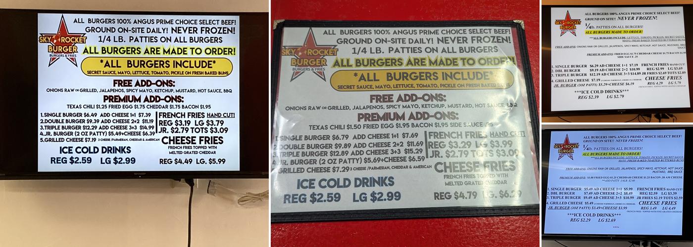 Sky Rocket Burger Menu