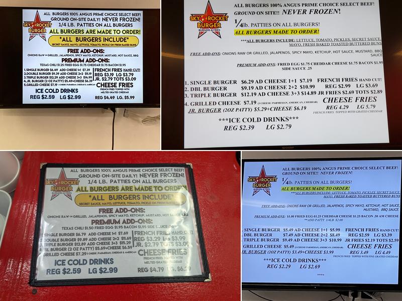 Sky Rocket Burger Menu