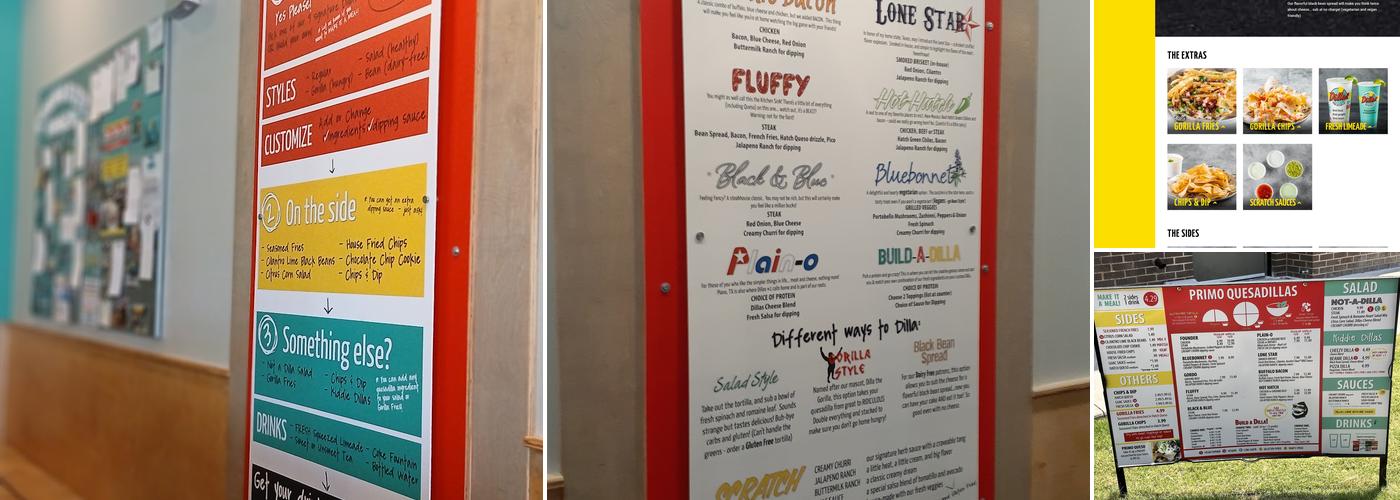 Dillas Quesadillas Menu