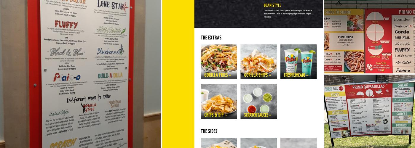 Dillas Quesadillas Menu