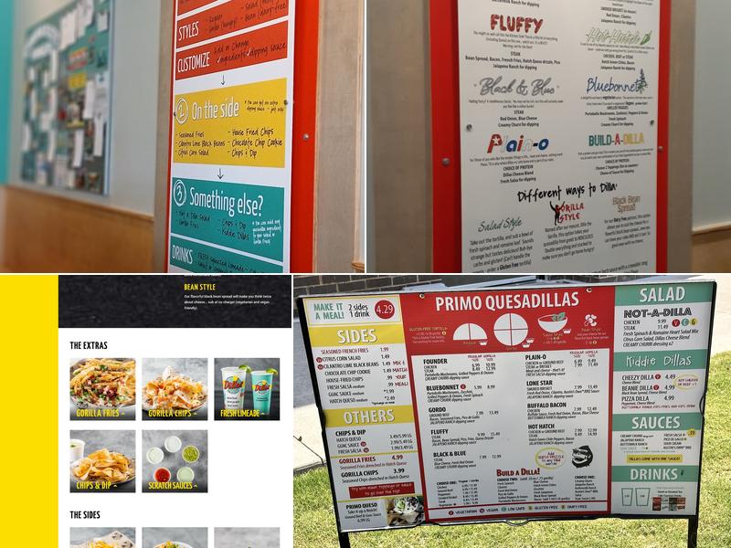 Dillas Quesadillas Menu