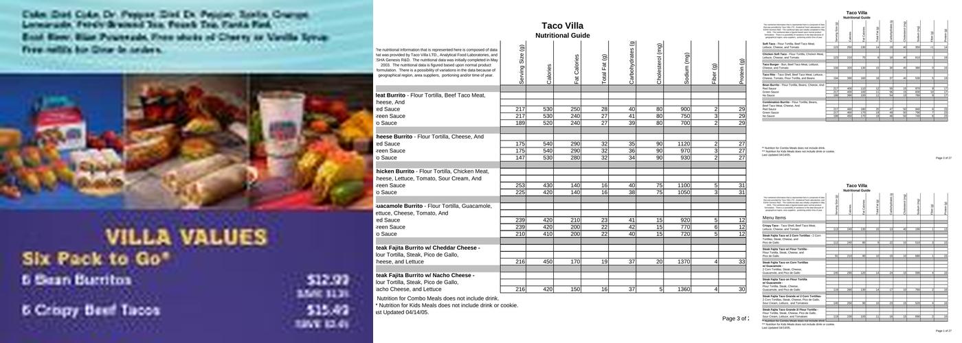 Taco Villa Menu