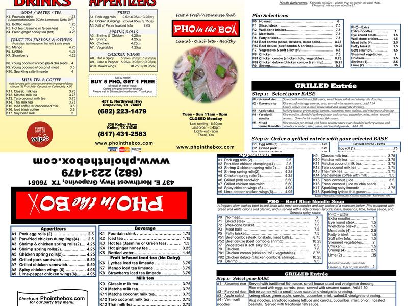 Pho in the Box Menu