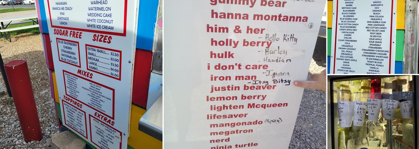 Snow King Snow Cones Menu