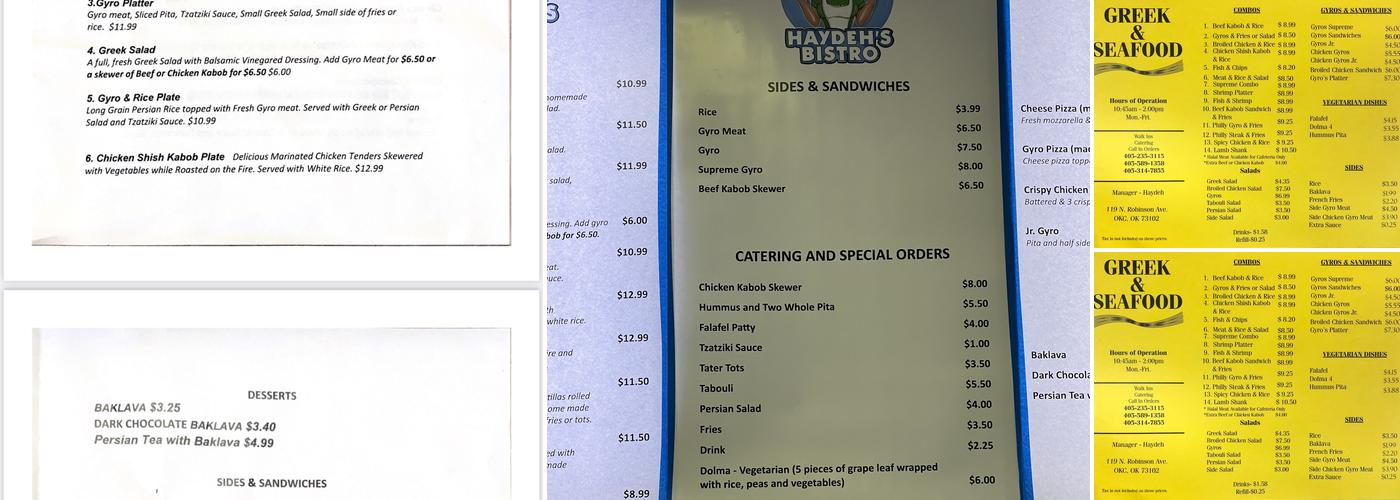 Haydeh's Bistro Menu