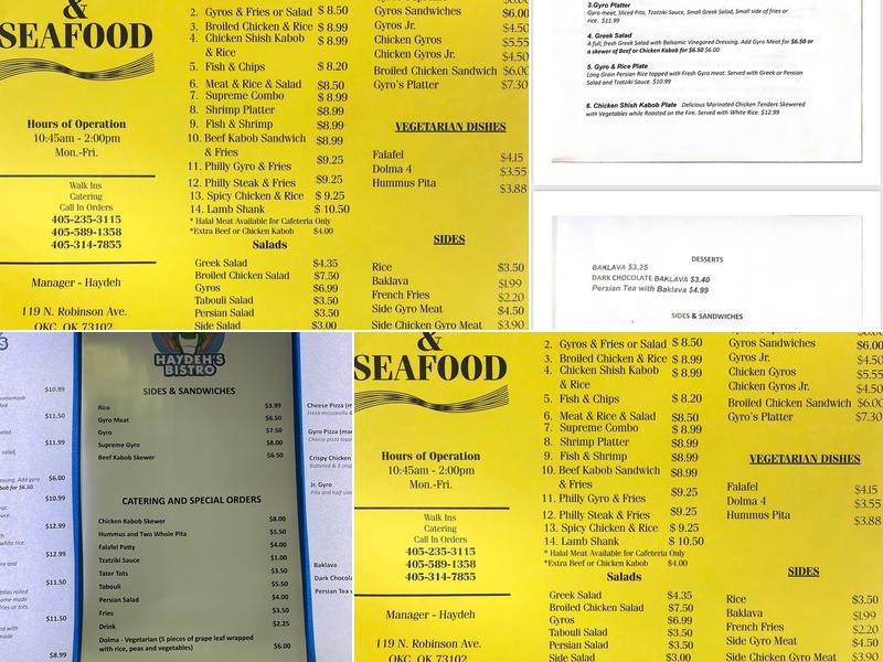 Haydeh's Bistro Menu