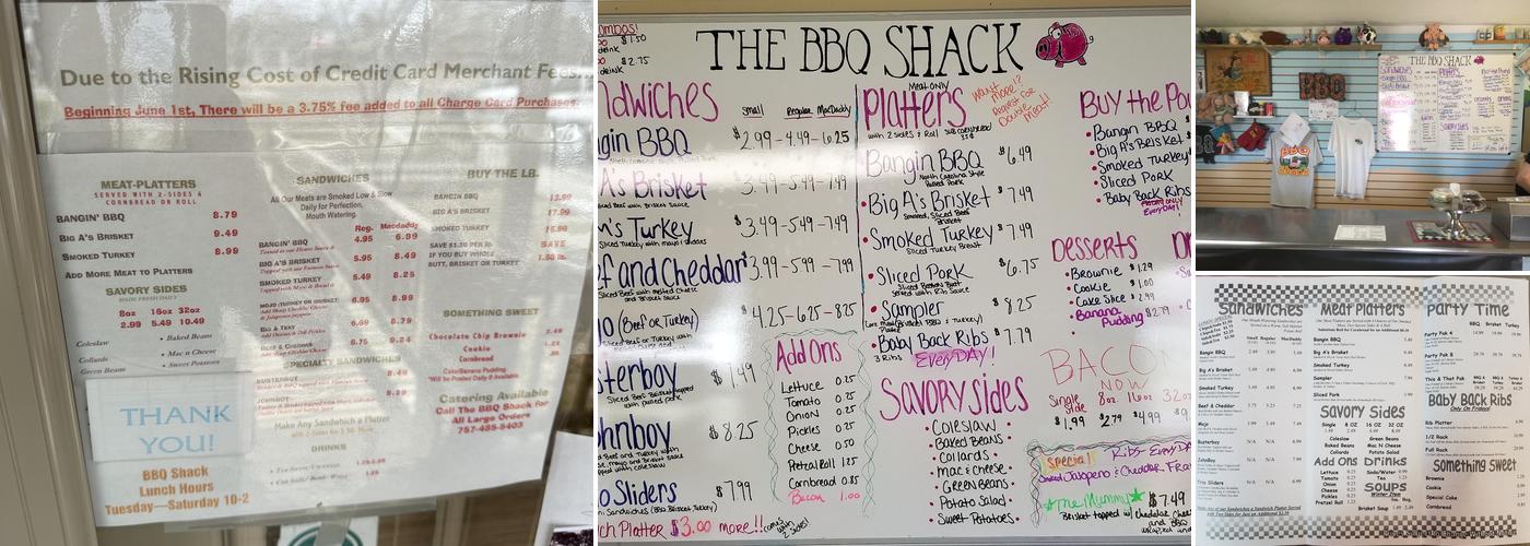 The BBQ Shack Menu