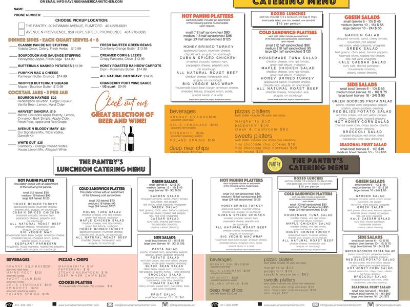 The Pantry at Avenue N Menu