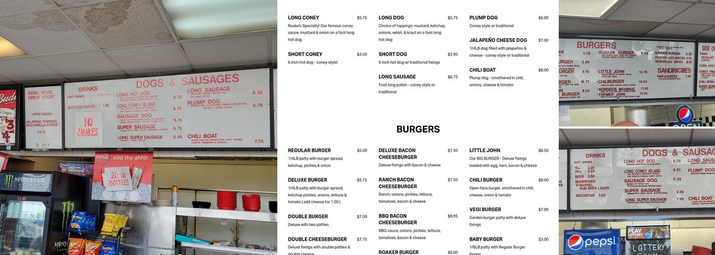 Roake's Menu