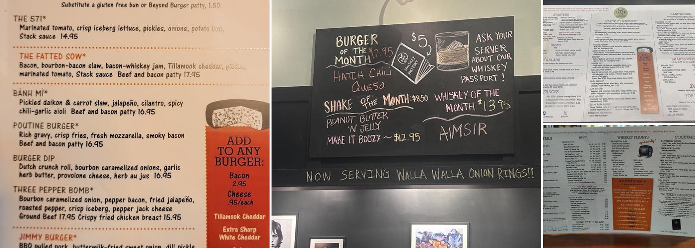 Stack 571 Burger and Whiskey Bar - Olympia Menu