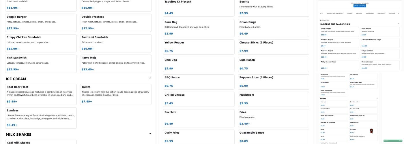 frostee's burger & ice cream Menu