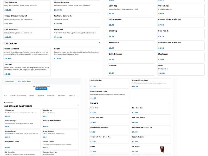 frostee's burger & ice cream Menu