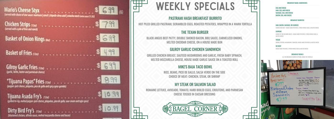 Bagel Corner Menu