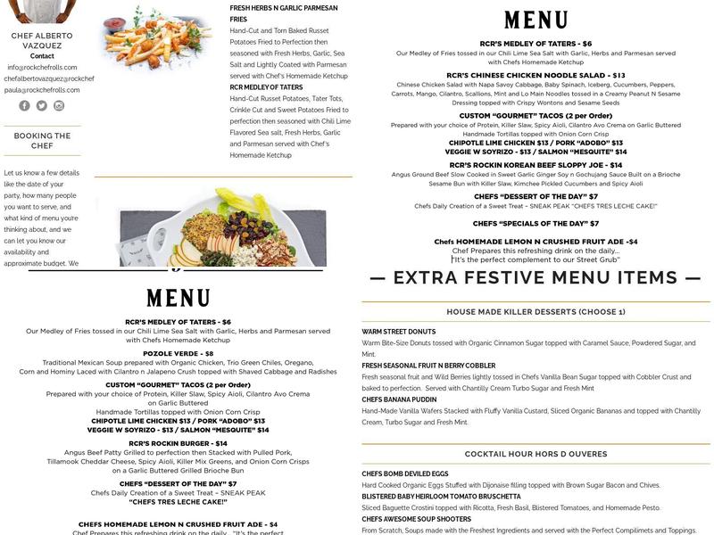 Rock Chef Rolls Menu