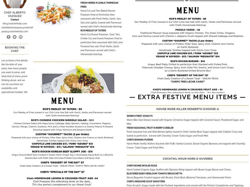 Rock Chef Rolls Menu