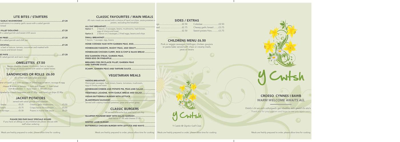 Glynhir Golf Shop Menu