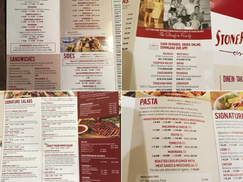 Stonefire Grill Menu