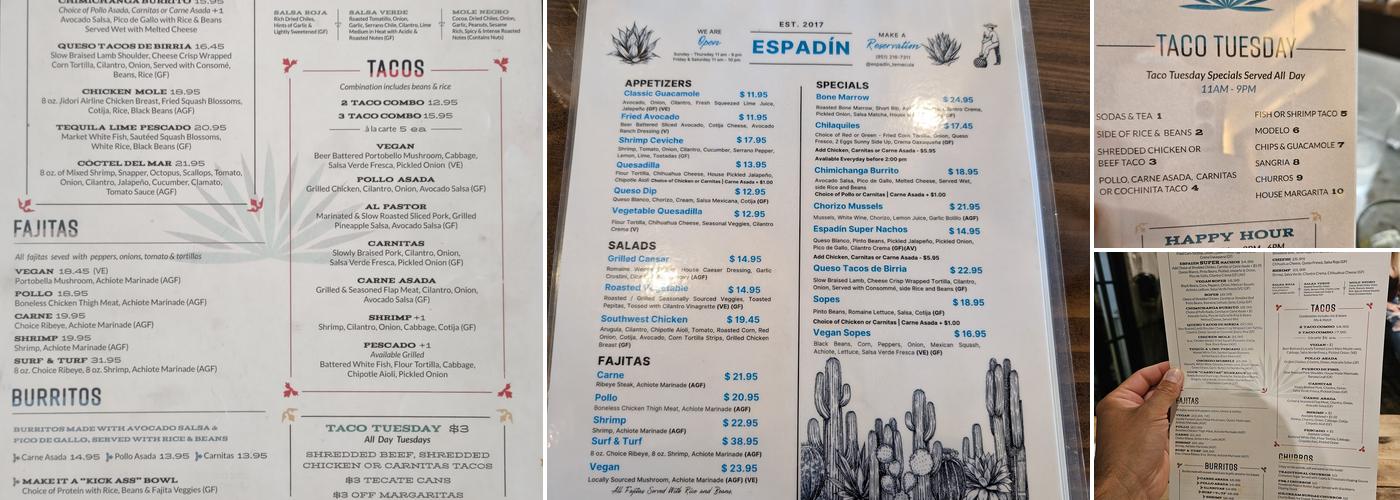 ESPADÍN Menu