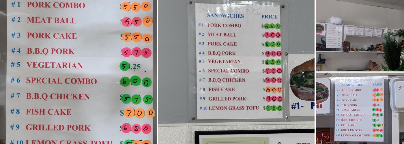 Cấm Hương Sandwiches Menu