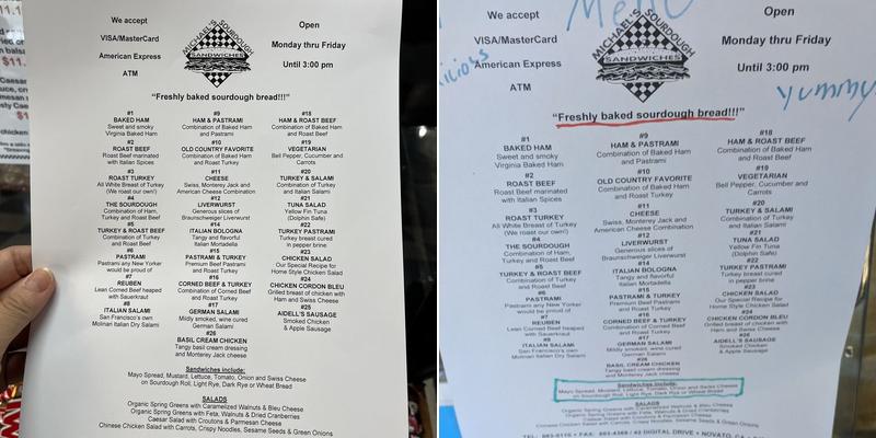 Michael's Sourdough Sandwiches Menu