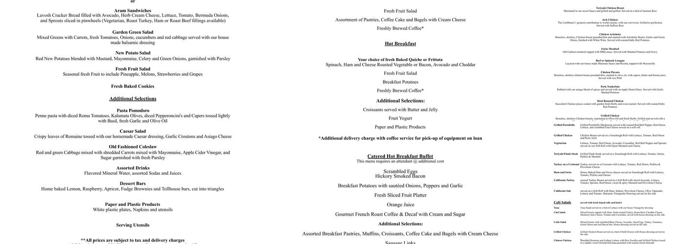 Forks & Fingers Catering and take out Menu