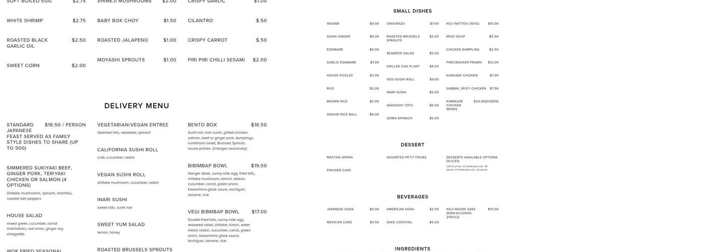 Kawashima's Kitchen Menu