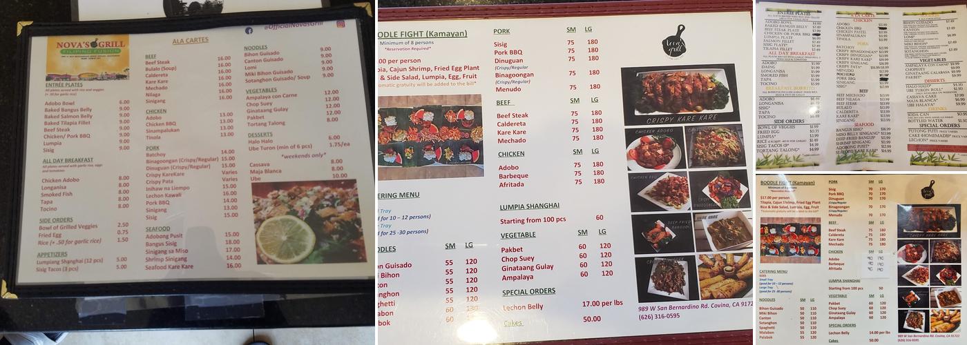 Nova's Grill Filipino Fast Food Menu