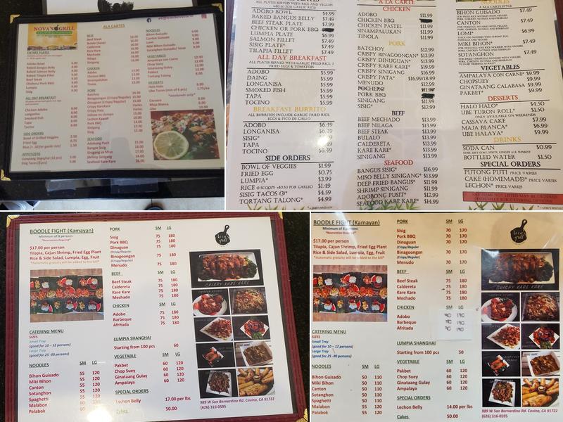 Nova's Grill Filipino Fast Food Menu