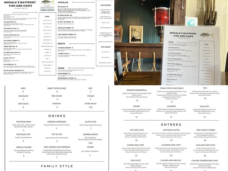 Mohala’s Bayfront Fish and Chips, LLC Menu