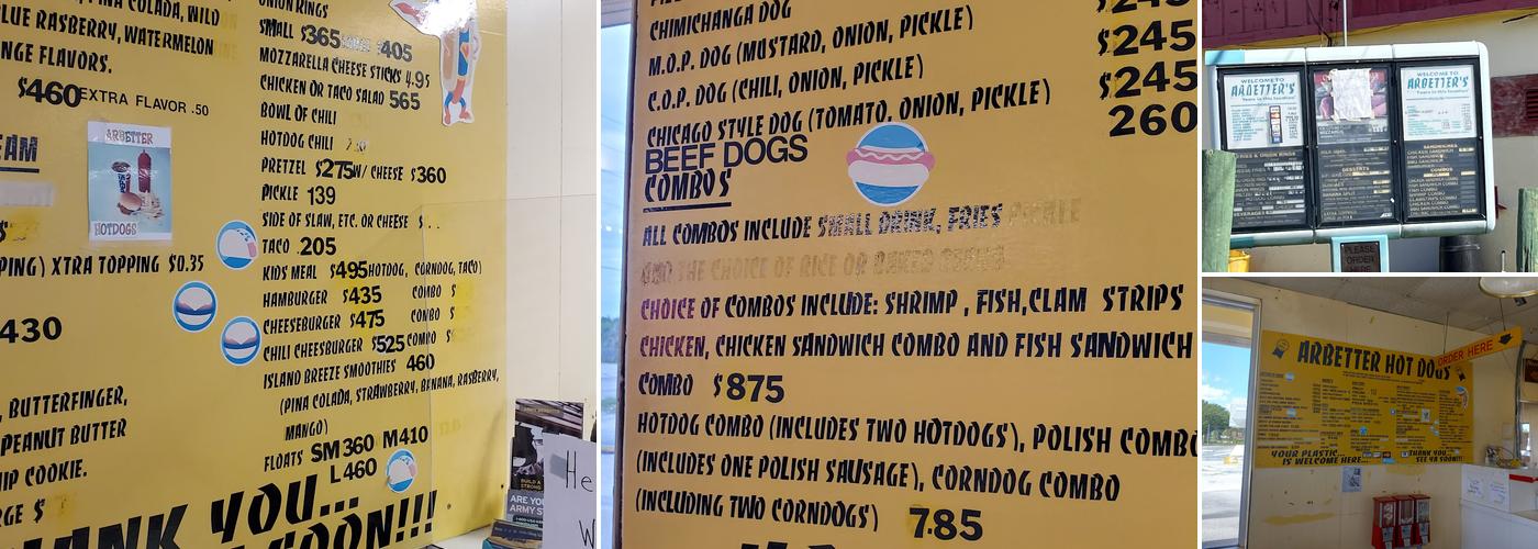 Arbetter`s Hotdogs Menu