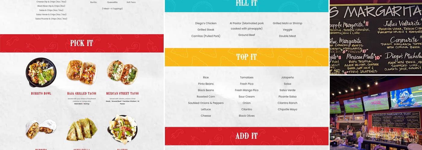 Diego's Burrito Factory & Margarita Bar Menu
