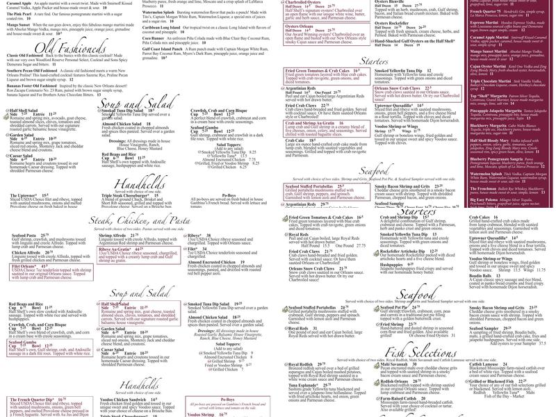 Half Shell Oyster House Menu