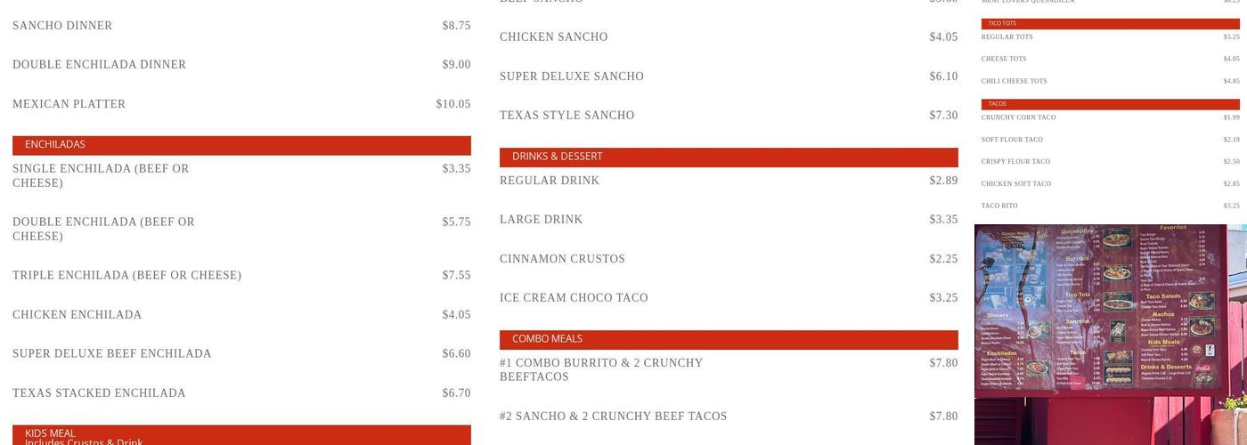Taco Tico Menu