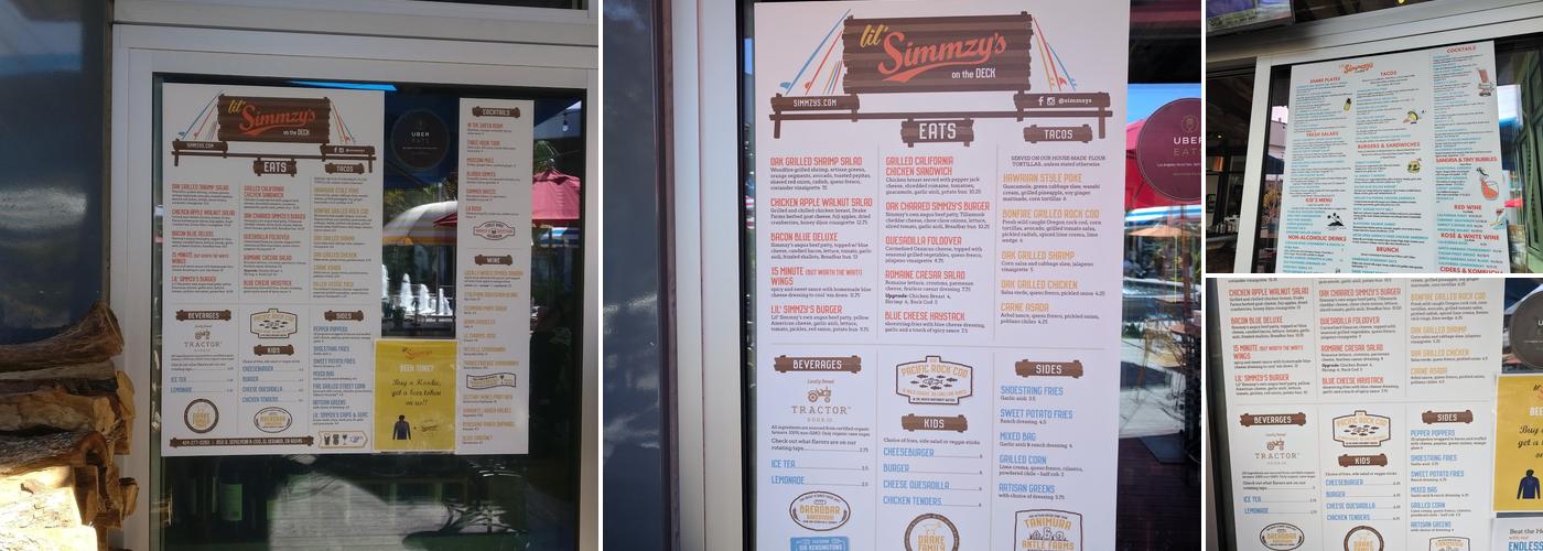 Lil' Simmzy's on the Deck Menu