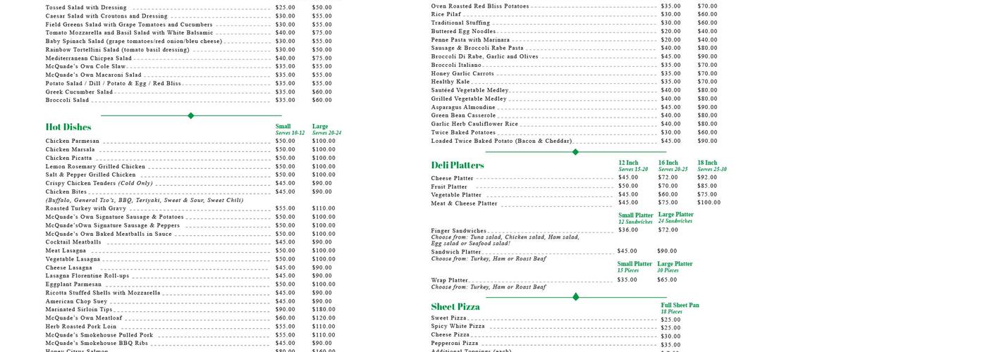 Mc Quades Galley Take-Out Menu
