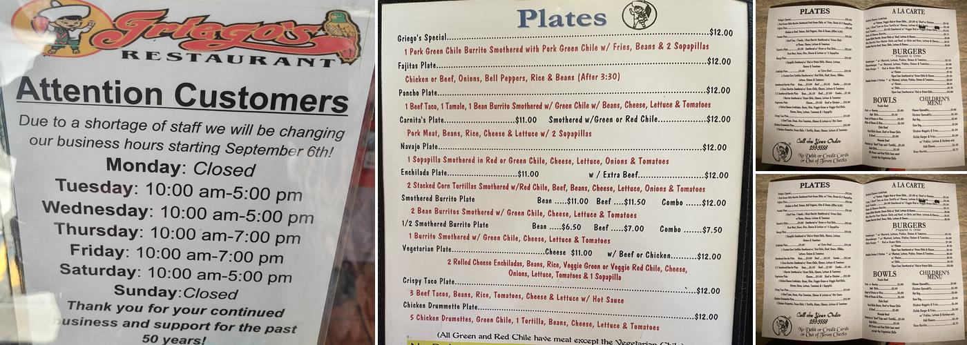 Griegos Restaurant Menu