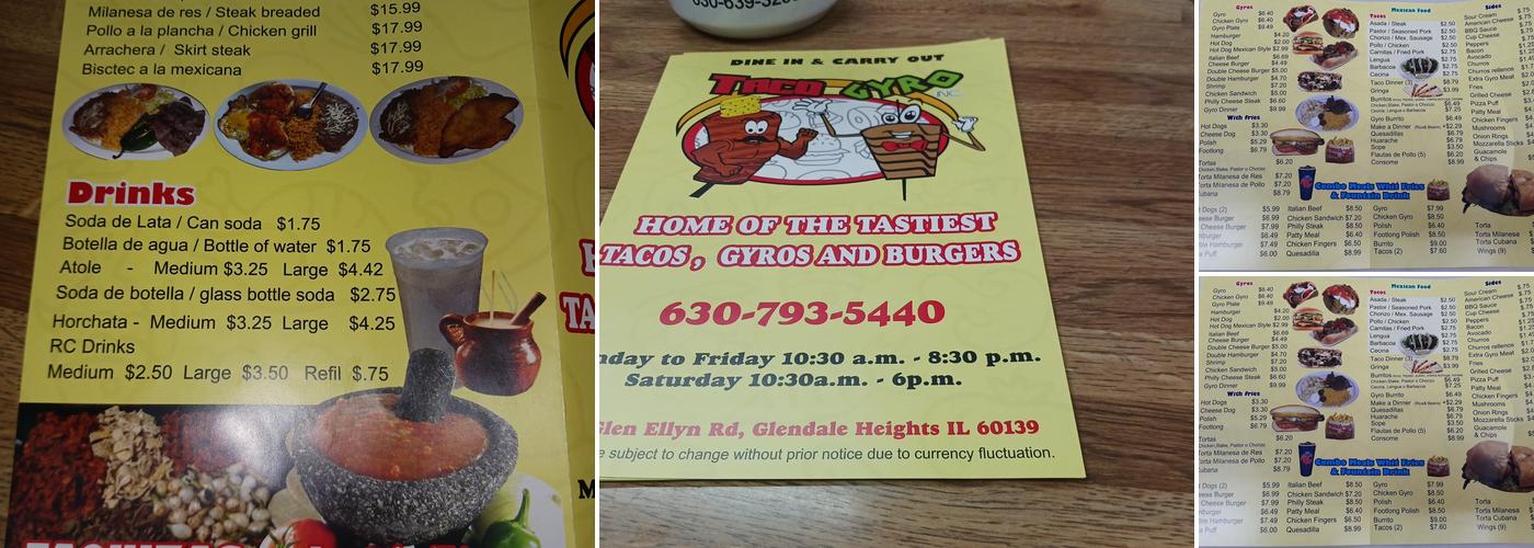 TacoGyro Menu