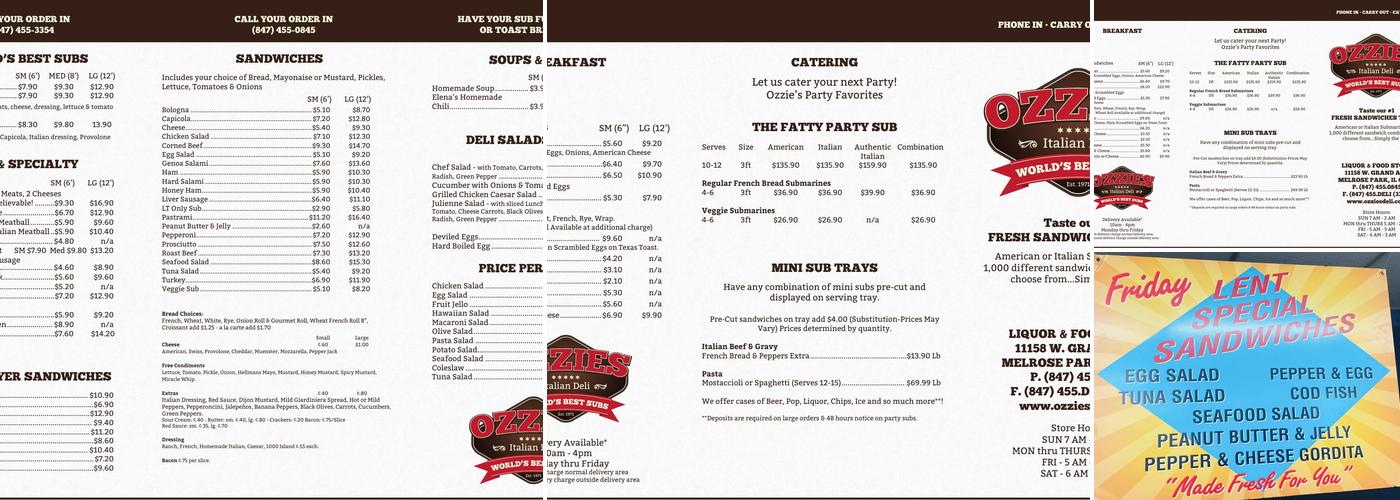 Ozzie's Deli Menu