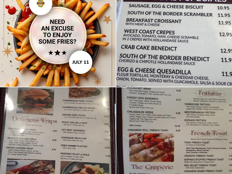 Sophia's House of Pancakes Menu