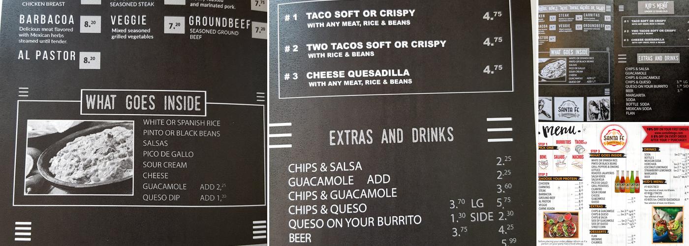 Santa Fe Burrito Grill Menu