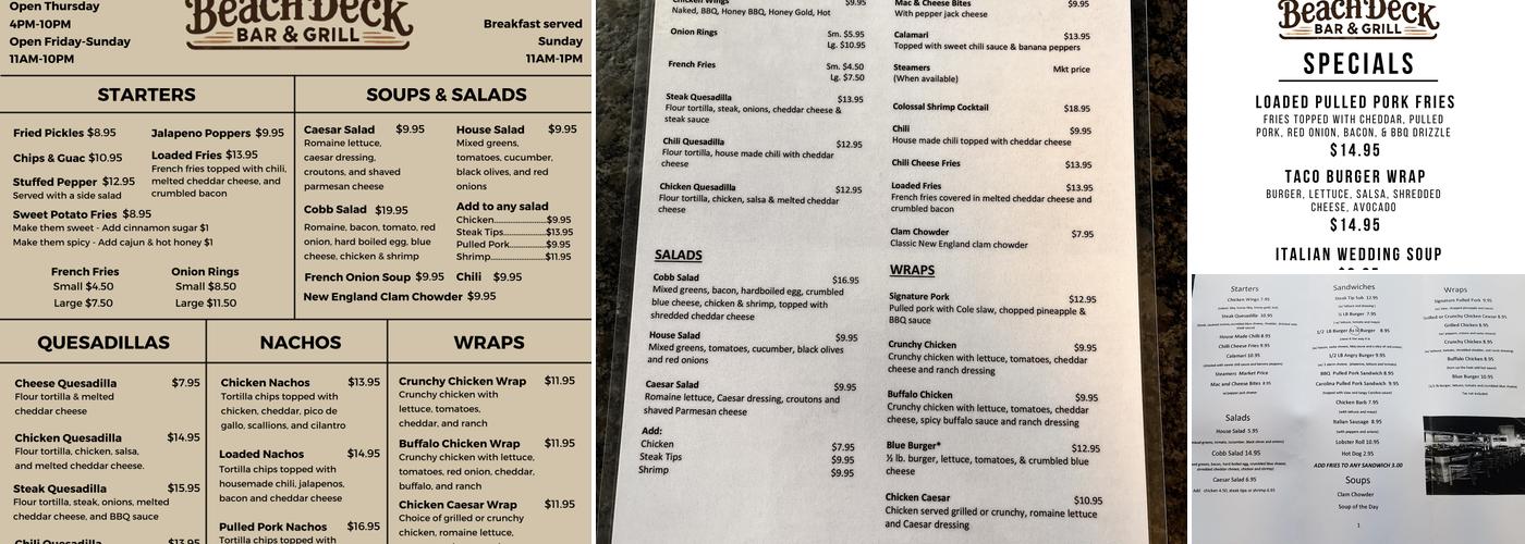Beach Deck Bar & Grill Menu