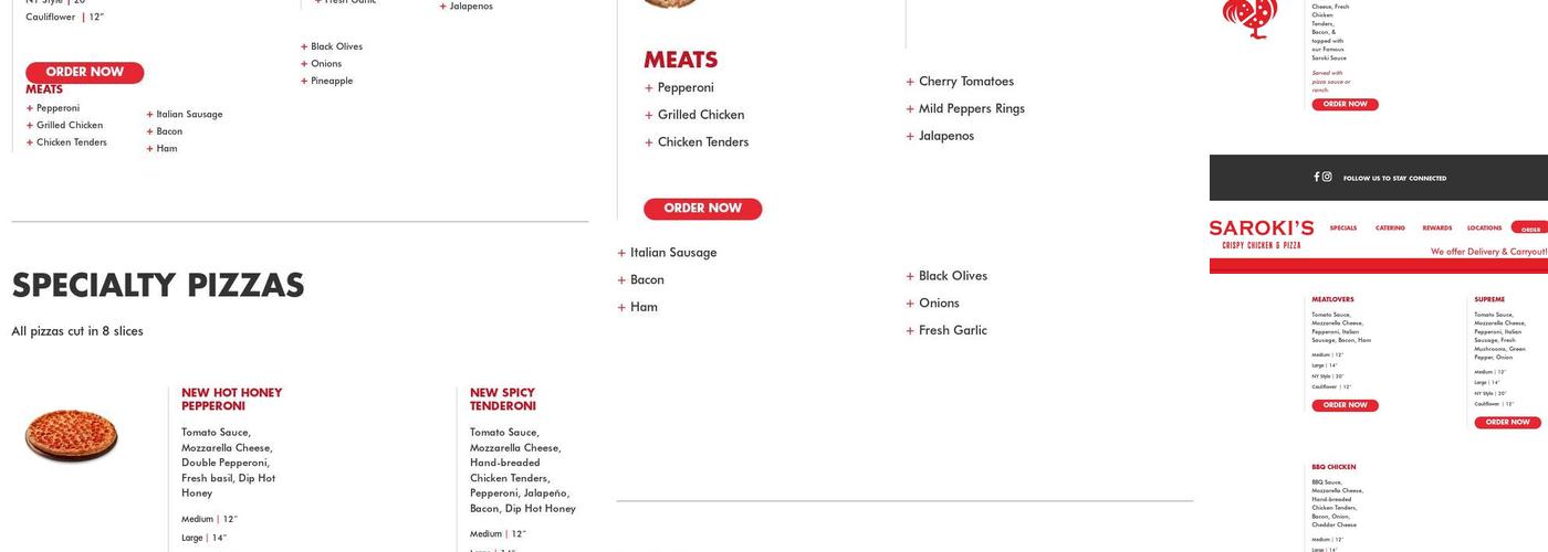 Saroki's Crispy Chicken & Pizza Menu