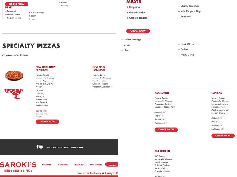 Saroki's Crispy Chicken & Pizza Menu