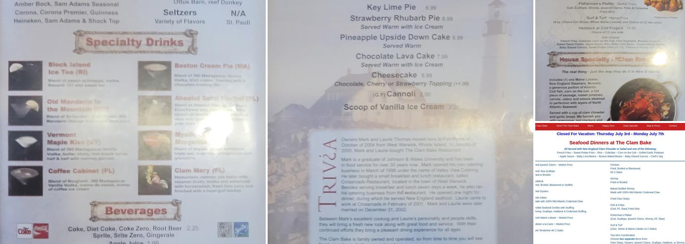 The Clam Bake Menu