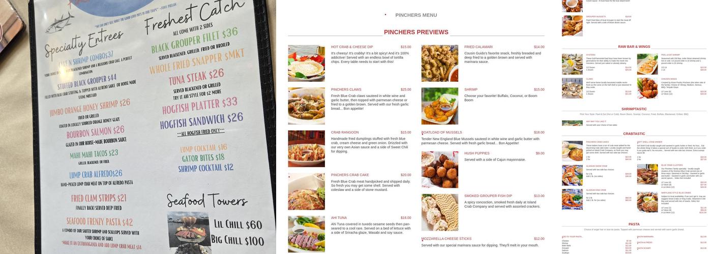 Pinchers Menu