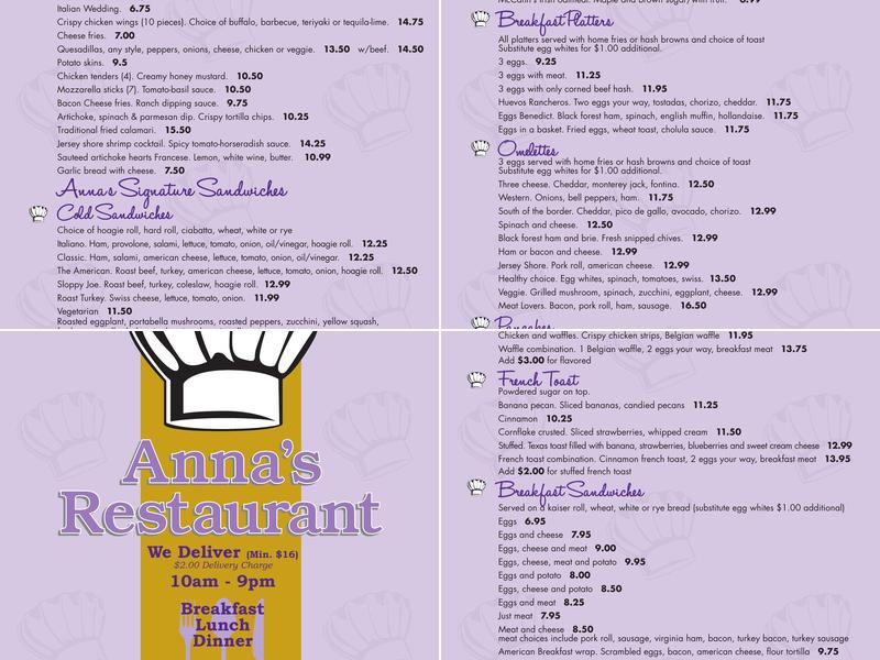 Anna's Restaurant Menu