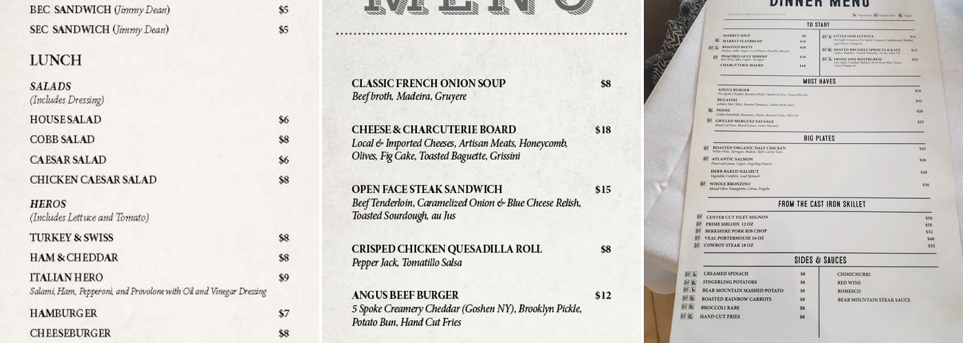 Bear Mountain Menu