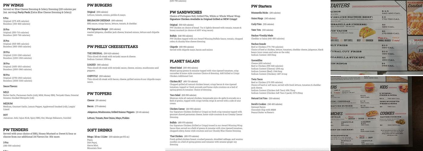 Planet Wings Menu
