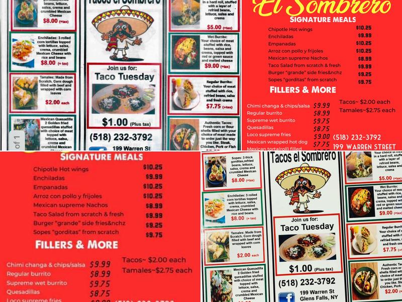Tacos el Sombrero Menu