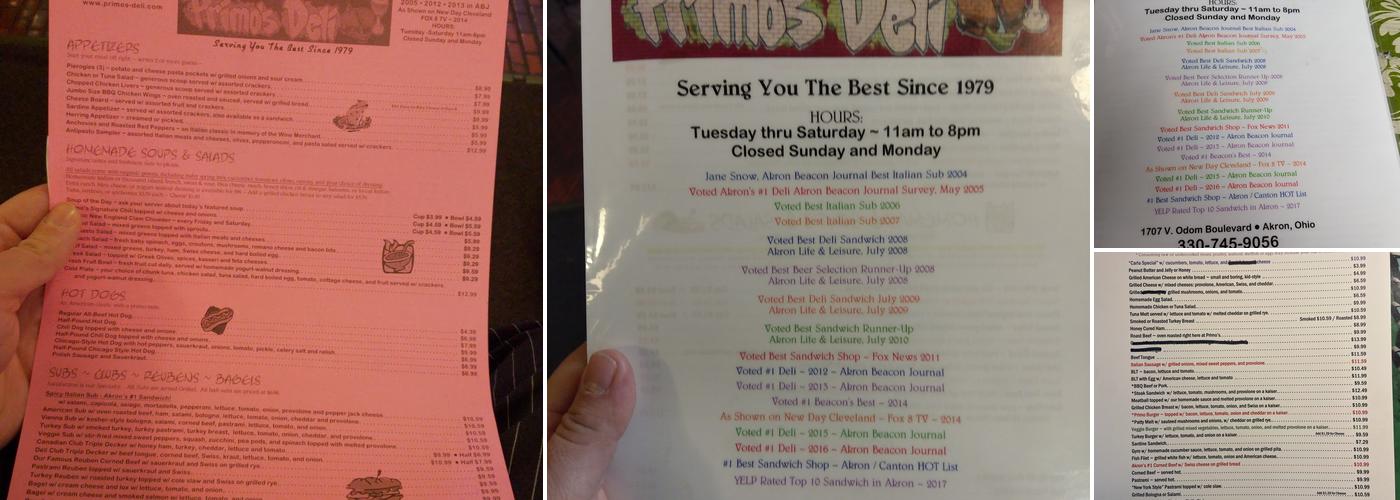 Primo's Deli Menu